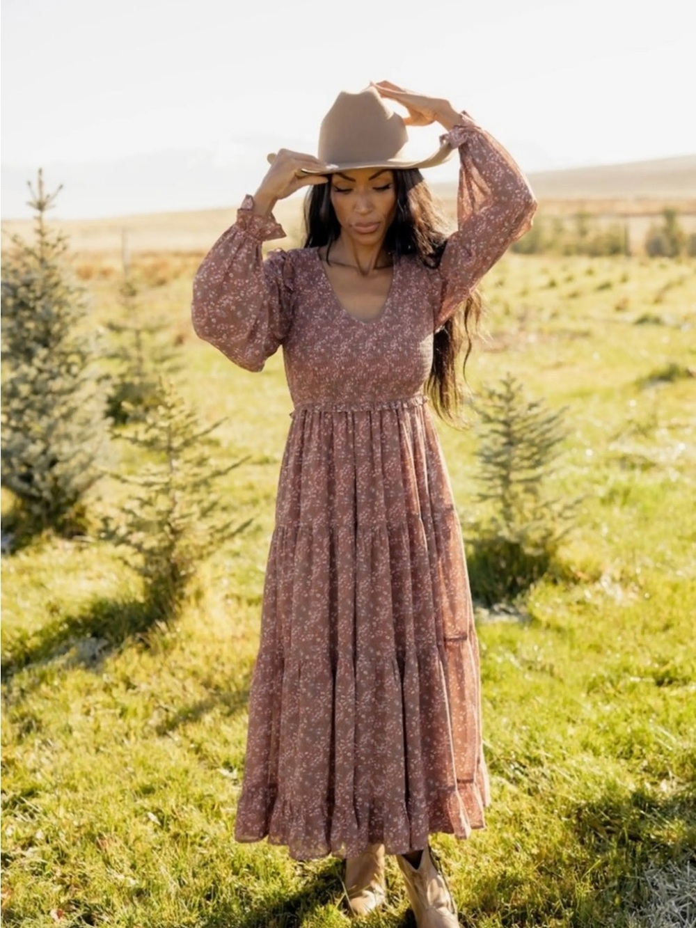 NWOT ROOLEE Floral Paisley Maxi Dress with Long Puff Sleeves